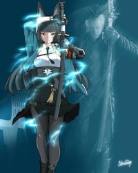 1boy 1girl afterimage animal_ears devil_may_cry devil_may_cry_(series) fox_ears hoshimi_miyabi iaidou katana long_hair short_hair tailless_(zenless_zone_zero) vergil_(devil_may_cry) yamato_(sword) zenless_zone_zero