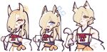  +_+ 1boy 294_(ranaga) 2girls alternate_costume animal_ear_fluff animal_ears arknights blue_archive blue_eyes breasts chibi commentary_request cosplay crossdressing crossover cup detached_sleeves dog_boy dog_ears dog_girl fox_ears fox_girl hair_over_one_eye halo highres holding holding_cup holding_newspaper japanese_clothes kaho_(blue_archive) kaho_(blue_archive)_(cosplay) kanna_(blue_archive) light_brown_hair long_hair long_sleeves look-alike looking_at_another looking_at_viewer medium_hair mlynar_(arknights) mole mole_under_mouth mug multiple_girls newspaper orange_eyes rope sharp_teeth shimenawa sideboob sidelocks simple_background sketch teeth thick_eyebrows trait_connection white_background wide_sleeves 