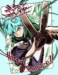  1boy card chapter_number commentary_request copyright_name digimon digimon_card_game digimon_liberator fukunari_kanchi glowing glowing_hair green_hair green_jacket highres holding holding_card jacket kazama_shoto male_focus muchomon official_alternate_hair_color release_celebration short_hair solo_focus trading_card vortexdramon white_jacket zephagamon 