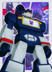  arms_at_sides assault_visor commentary_request decepticon frenzy_(transformers) highres insignia komedamugi laserbeak mecha mecha_focus outline ravage_(transformers) red_visor robot science_fiction shoulder_cannon soundwave_(transformers) standing transformers transformers:_generation_1 white_outline 