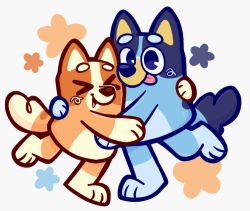  >_< 2girls :d animal_ears animal_feet animal_hands australian_shepherd bingo_heeler black_eyes blue_fur bluey bluey_heeler brown_fur child commentary dog_ears dog_girl dog_tail english_commentary furry furry_female hug looking_at_viewer multiple_girls pac-man_eyes pankekie siblings simple_background sisters smile standing standing_on_one_leg star_(symbol) tail thick_lineart tongue tongue_out toon_(style) white_background 