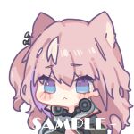  1girl :&lt; animal_ears blue_eyes blush_stickers cat_ears cat_girl cat_tail chibi closed_mouth cui_pi_zha_xia_qiu girls_frontline hair_between_eyes kemonomimi_mode long_hair multicolored_hair one_side_up pink_hair purple_hair sample_watermark simple_background solo st_ar-15_(girls&#039;_frontline) streaked_hair tail upper_body violet_eyes white_background 