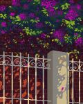  animated animated_gif artist_name atinynut brick_wall day fence flower highres outdoors petals pixel_art scenery shadow 