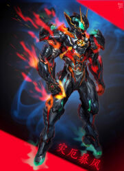  1boy absurdres antennae armor artist_logo commentary_request energy green_eyes highres kamen_rider kamen_rider_zeztz kamen_rider_zeztz_(series) kamen_rider_zeztz_catastrom logo male_focus pauldrons rcj redesign shoulder_armor tokusatsu zeztz_driver 