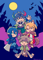  4boys ;d ahoge alternate_species amaki_ren animal_ears animal_feet animal_hands ankle_boots artist_name asymmetrical_horns bandaged_arm bandaged_leg bandages barefoot bat_(animal) black_coat black_hair black_shirt blonde_hair blue_eyes blue_hair blue_pants blue_scarf boots brown_boots brown_hair brown_shirt brown_tabard capelet castle cloak closed_mouth coat collared_shirt commentary_request crossed_arms d: deformed demon demon_horns double-parted_bangs fang frown full_moon fur-trimmed_hood fur_trim gloves green_capelet green_cloak green_eyes green_horns green_pants grey_boots grey_gloves grin hair_between_eyes halloween hand_up heterochromia highres hood hood_down hooded_cloak horns iwatani_naofumi kawasumi_itsuki kitamura_motoyasu knee_boots long_pointy_ears long_sleeves male_focus medium_hair messy_hair minami_seira mismatched_horns moon multicolored_coat multiple_boys object_through_head one_eye_closed open_mouth pants pointy_ears ponytail red_eyes red_horns red_robe robe scarf screw_in_head sharp_teeth shirt short_hair short_ponytail short_sleeves sidelocks sitting smile standing straight_hair tabard tail tate_no_yuusha_no_nariagari teeth twitter_username two-tone_coat two-tone_robe vampire werewolf white_coat white_robe wolf_boy wolf_ears wolf_tail yellow_eyes zombie 