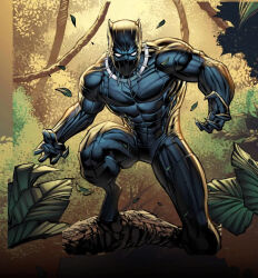  1boy armor black_panther_(marvel) black_panther_(series) bodysuit branch eduardo_mello game_cg jungle leaf marvel marvel_snap mask muscular muscular_male nature official_art power_armor ryan_kinnaird superhero_costume t'challa tree 