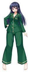  1girl :o barefoot black_hair blue_hair blush calpish collarbone full_body game_cg green_pants hand_on_own_hip large_variant_set long_hair long_sleeves looking_at_viewer mahou_reiki_magisphere non-web_source official_art open_mouth pajamas pants pigeon-toed pocket ruri_(magisphere) self-datamine solo standing tachi-e transparent_background v-shaped_eyebrows variant_set violet_eyes 