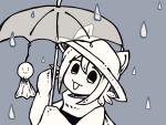  animal_ears cat_ears co8 doll hat monochrome niko_(oneshot) oneshot_(game) open_mouth rain teruterubouzu umbrella 