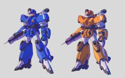  absurdres color_variation comparison dual_persona earth_federation green_visor gundam highres javelin_(gundam) kawatanikisaku mecha mecha_focus mobile_suit no_humans orange_visor robot science_fiction shot_lancer thrusters victory_gundam weapon 