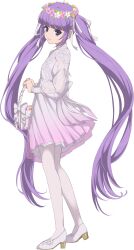  1girl artist_request basket closed_mouth dress from_side full_body game_cg gradient_clothes gradient_dress head_wreath highres holding holding_basket long_hair looking_at_viewer official_alternate_costume official_art pantyhose petals pink_lips purple_dress purple_hair ribbon shoes smile solo sophie_(flower_girl)_(tales) sophie_(tales) standing tales_of_(series) tales_of_asteria tales_of_graces third-party_source transparent_background twintails very_long_hair violet_eyes white_dress white_pantyhose white_ribbon white_shoes 