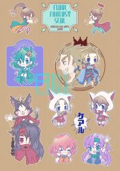  4boys 6+girls animal_hood animal_on_head armor belt black_pants blonde_hair blue_armor blue_cape blue_eyes blue_ribbon blue_tunic blush boots bow bowtie breasts brother_and_sister brothers brown_belt brown_eyes cait_sith_(final_fantasy) cape cat cat_hood cat_on_head cat_teaser chibi chibi_only cloak coat commentary_request crown detached_sleeves dress earrings edgar_roni_figaro faris_scherwiz final_fantasy final_fantasy_iv final_fantasy_v final_fantasy_vi final_fantasy_vii gloves gold_trim green_boots green_cape green_coat green_eyes green_hair green_headband green_leotard green_sleeves grin hair_bobbles hair_ornament hair_over_one_eye hair_ribbon hand_up headband highres holding holding_cat_teaser holding_wand hood hood_up inu45451 jewelry krile_mayer_baldesion_(ff5) lenna_charlotte_tycoon leotard long_coat medium_breasts mini_crown multi-tied_hair multiple_boys multiple_girls on_head orange_dress outstretched_arms palom pants parted_bangs pink_hair porom purple_hair red_bow red_bowtie red_cape red_cloak red_coat red_dress red_eyes red_headband ribbon rydia_(adult)_(ff4) rydia_(ff4) sabin_rene_figaro sash siblings sisters smile star_(symbol) star_earrings striped_clothes striped_pants tassel tassel_hair_ornament teeth thick_eyebrows thigh_boots tunic twins upper_body vincent_valentine waist_sash wand white_boots white_gloves yellow_bow yellow_bowtie 