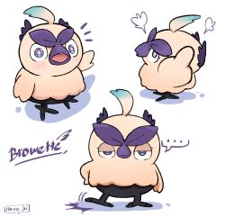  ... ahoge animalization artist_name bird blush browt commentary english_commentary enna_alouette head_wings highres jitome looking_at_viewer momojii_e multiple_views nijisanji nijisanji_en no_humans pokemon pokemon_(creature) pokemon_ww signature simple_background single_tooth sparkling_eyes speech_bubble tapping_foot unamused virtual_youtuber white_background wings 