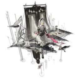  1girl apron apron_hold arknights azling bird black_dress braid cane collared_dress concealed_weapon curtains dress expressionless frilled_apron frilled_headwear frills full_body grey_eyes grey_hair head_wings highres holding holding_cane irene_(arknights) irene_(voyage_of_feathers)_(arknights) juliet_sleeves lantern long_hair long_sleeves looking_at_viewer maid maid_apron maid_headdress model_ship official_alternate_costume official_alternate_hairstyle official_art pantyhose ponytail ponytail_with_braided_base puffy_sleeves rolling_suitcase scar scar_across_eye scar_on_face short_bangs simple_bird socks solo suitcase sword_cane sword_earrings transparent_background weapon white_apron white_headdress white_pantyhose white_socks wings 