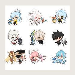  2boys 6+girls a_t_066 ai_the_somnium_files ai_the_somnium_files:_nirvana_initiative aiba_(ai_the_somnium_files) animal_ear_hairband animal_ears bird black_eyes black_hair blonde_hair blue_eyes blue_hair braid bright_pupils brionne cat_ear_hairband cat_ears closed_mouth commentary date_kaname doi_amame fake_animal_ears grey_eyes hairband heterochromia highres hood hooded_jacket inteleon jacket kuranushi_mizuki long_hair lopunny low_twin_braids low_twintails marshadow medium_hair mew_(pokemon) multicolored_hair multiple_boys multiple_girls okiura_mizuki open_mouth penguin pink_hair piplup pokemon pokemon_(creature) poochyena red_eyes red_streaks rotom rotom_(normal) ryuki_kuruto sagan_iris school_uniform sekiba_girls'_high_school_uniform simple_background smile streaked_hair tama_(ai_the_somnium_files) twin_braids twintails very_long_hair victini white_background white_hair white_jacket white_mask white_pupils yellow_eyes 
