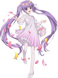  1girl artist_request basket dress full_body game_cg gradient_clothes gradient_dress head_wreath highres holding holding_basket long_hair looking_at_viewer official_alternate_costume official_art open_mouth pantyhose petals purple_dress purple_hair ribbon shoes smile solo sophie_(flower_girl)_(tales) sophie_(tales) standing standing_on_one_leg tales_of_(series) tales_of_asteria tales_of_graces third-party_source throwing throwing_petals transparent_background twintails very_long_hair violet_eyes white_dress white_pantyhose white_ribbon white_shoes 
