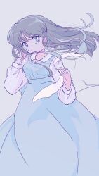  1girl absurdres blue_dress blue_eyes closed_mouth commentary_request dress en_0410 fuurinkan_high_school_uniform grey_background grey_hair highres long_hair ranma_1/2 school_uniform solo tendou_akane 