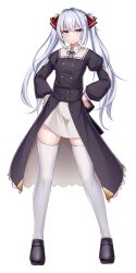  1girl black_dress black_ribbon blue_eyes blush closed_mouth dress full_body game_cg hair_between_eyes hair_ribbon hands_on_own_hips juliet_sleeves kutan large_variant_set loafers long_hair long_sleeves looking_at_viewer lusterise neck_ribbon non-web_source official_art puffy_sleeves red_ribbon ribbon seimetsu_reiki_etherea self-datamine shoes simple_background skirt solo standing sugu_emiri tachi-e thigh-highs transparent_background twintails variant_set white_background white_hair white_skirt white_thighhighs wing_collar zettai_ryouiki 