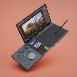  absurdres adobe_photoshop dial drawing_tablet highres kentaro_kameda microsoft_windows mozilla_firefox object_focus orange_background original screen stylus 