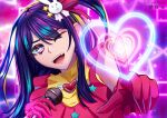  +_+ absurdres heart highres hoshino_ai hoshino_ai_(oshi_no_ko) idol neon_lights oshi_no_ko porkanddeans purple_hair star-shaped_pupils star_(symbol) symbol-shaped_pupils 