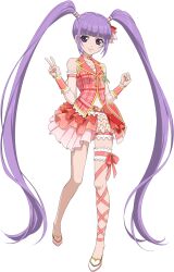  1girl alternate_costume artist_request breasts clenched_hand closed_mouth cosplay detached_sleeves full_body game_cg hair_ribbon highres idol idol_clothes idolmaster jacket leg_ribbon long_hair looking_at_viewer multicolored_skirt official_art pink_jacket pink_lips pink_ribbon pink_skirt purple_hair ribbon shoes skirt sleeveless sleeveless_jacket small_breasts smile solo sophie_(idol)_(tales) sophie_(tales) standing tales_of_(series) tales_of_asteria tales_of_graces third-party_source transparent_background twintails v very_long_hair violet_eyes white_shoes white_sleeves 