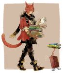  ! !! 1boy animal_ears animate_object ankle_boots black_footwear black_pants black_scarf book book_stack boots border bow braid braided_ponytail brown_background brown_gloves carrying cat_boy cat_ears cat_tail dated elbow_gloves facial_mark final_fantasy final_fantasy_xiv fingerless_gloves flying_sweatdrops footwear_bow fringe_trim from_side full_body g&#039;raha_tia gloves grey_shirt hair_ornament holding holding_book itowff14 jacket jewelry looking_down low_ponytail male_focus miqo&#039;te neck_tattoo outside_border pants pendant puckered_lips red_eyes red_jacket redhead scarf scroll shirt short_hair short_ponytail shoulder_belt signature single_braid solo spoken_exclamation_mark swept_bangs tail tattoo walking white_border x_hair_ornament 