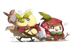  ... absurdres animal_focus bandana bandana_around_neck beak bird bow_(weapon) browt highres hoishere7 holding holding_bow_(weapon) holding_paper holding_weapon hood hood_up no_humans owl paper pokemon pokemon_(creature) pokemon_focus red_bandana red_hood rowlet sparkle speech_bubble spoken_ellipsis sword weapon 