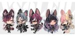  2girls 3boys ahoge animal_ear_fluff animal_ears black_hair blonde_hair blue_hair chibi doppio_dropscythe glasses hair_bun hair_ornament hex_haywire kotoka_torahime meloco_kyoran multicolored_hair multiple_boys multiple_girls nijisanji nijisanji_en one_eye_closed pink_eyes pink_hair purple_hair sapphire_(nine) school_uniform single_side_bun two-tone_hair v ver_vermillion violet_eyes white_hair x_hair_ornament xsoleil yellow_eyes 