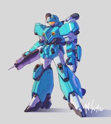  absurdres color_variation earth_federation gundam highres javelin_(gundam) kawatanikisaku mecha mecha_focus mobile_suit no_humans robot science_fiction shadow shot_lancer signature vernier_thrusters victory_gundam weapon yellow_visor 