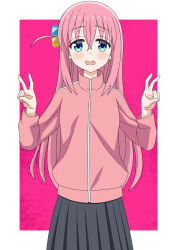  1girl bocchi_the_rock! gotoh_hitori hair_ornament highres long_hair pink_hair pixiv riokasen solo v 