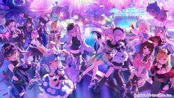  6+girls ;d absurdres aerial_fireworks airani_iofifteen alternate_costume android animal_ear_hairband animal_ears apron artist_request asymmetrical_horns asymmetrical_legwear baseball_cap beret black_hair black_shoes blonde_hair blue_hair body_fur braid breasts brown_hair cat_ear_hairband cat_ears closed_eyes clothing_cutout colored_inner_hair commentary_request company_name cone_hair_bun copyright_notice demon_girl double_bun dress eyewear_on_headwear fake_animal_ears feather-trimmed_jacket fireworks fox_ears fox_girl fox_tail frilled_dress frills gloves glowstick grey_hair hair_bun hairband hat highres holding holding_glowstick holding_ice_cream_cone hololive hololive_dreams hololive_english hololive_indonesia horns huge_horns ice_cream_cone jacket japanese_clothes katana kazama_iroha la+_darknesss lion_ears lion_girl lion_tail long_hair maid_apron maid_headdress midriff mismatched_legwear multicolored_hair multiple_girls nekomata_okayu nerissa_ravencroft night official_art one_eye_closed one_side_up open_clothes open_jacket ouro_kronii outdoors pants partially_fingerless_gloves peaked_cap pink_hair ponytail purple_hair rabbit_ears rabbit_girl roboco-san second-party_source shiori_novella shirakami_fubuki shirt shishiro_botan shoes short_hair sidelocks smile split-color_hair standing sword sword_on_back tail tokoyami_towa twin_braids twintails udin_(kureiji_ollie) uneven_horns usada_pekora vestia_zeta weapon weapon_on_back white_dress white_hair yuzuki_choco 