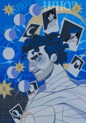  1boy bandaged_arm bandaged_chest bandaged_neck bandaged_wrist bandages beard beard_stubble facial_hair hashtag-only_commentary highres lemmonreef male_focus marc_spector marvel moon_knight moon_knight_(disney+) multiple_persona mummy_costume solo stubble 