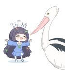  =_= animal bird black_hair blue_archive blue_serafuku blue_shirt blue_skirt blush_stickers chibi closed_eyes commentary_request halo headgear leaf leaf_on_head long_hair long_sleeves minigirl miyu_(blue_archive) open_mouth outstretched_arms pantyhose pelican pleated_skirt puffy_long_sleeves puffy_sleeves sailor_collar school_uniform serafuku shadow shirt shoes simple_background skirt spread_arms umihio very_long_hair white_background white_footwear white_pantyhose white_sailor_collar yellow_eyes 