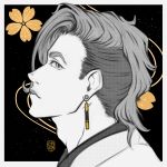  1boy artist_name black_background earrings grey_hair highres jewelry lynvan medium_hair portrait profile revenger solo usui_yuen 