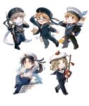  5boys america_(hetalia) axis_powers_hetalia belt black_hair blonde_hair china_(hetalia) france_(hetalia) french_navy hat highres low_ponytail male_focus multiple_boys people&#039;s_liberation_army people&#039;s_liberation_army_navy royal_navy russia_(hetalia) russian_navy sailor sailor_hat united_kingdom_(hetalia) united_states_navy yorktown_cv-5 