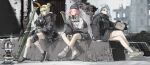  3girls absurdres beanie blonde_hair blue_hair closed_eyes computer countryman_(artist) girls_frontline gloves hat headphones headphones_around_neck highres holding_laptop holding_rocket_launcher incredibly_absurdres jacket kettle knee_pads laptop long_hoodie mk_153_(girls&#039;_frontline) multiple_girls pink_hair portable_stove rocket_launcher shoes smile sneakers socks tactical_clothes third-party_source weapon woollen_cap 