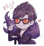  1boy belial_(granblue_fantasy) black_hair black_jacket character_name feather_boa granblue_fantasy heart highres jacket kishire0324 male_focus motor_vehicle on_scooter partially_unbuttoned scooter short_hair solo sunglasses tongue tongue_out upper_body v 