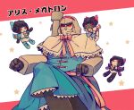  alice_margatroid alice_margatroid_(cosplay) blue_dress bow bowtie capelet character_request clenched_teeth commentary_request cosplay decepticon dress frilled_dress frills hairband kanon_(rsl) megatron pink_bow pink_bowtie red_hairband robot star_(symbol) teeth touhou transformers white_capelet 