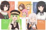  6+girls :d alina_gray arche_klein bang_dream! black_choker black_hair black_headwear black_necktie black_vest blonde_hair blue_eyes blunt_bangs blush bow bowl bracelet braid brooch brown_hair choker chopsticks closed_eyes closed_mouth collar cross_tie detached_collar edna_(tales) food food_on_face frills fur_cuffs gem goggles goggles_on_head green_eyes green_gemstone green_hair green_neckerchief hair_between_eyes hair_bow hair_ribbon hairband hat hibike!_euphonium highres hisaishi_kanade holding holding_bowl holding_chopsticks jewelry kitauji_high_school_uniform kizuna_akari long_hair long_sleeves looking_at_viewer magia_record:_mahou_shoujo_madoka_magica_gaiden magical_girl mahou_shoujo_madoka_magica multicolored_hair multiple_girls neckerchief necktie okudo_(okudo61) open_mouth peaked_cap pink_eyes pink_hair puffy_short_sleeves puffy_sleeves red_bow ribbon rice rice_bowl rice_on_face rita_mordio sailor_collar school_uniform shirokane_rinko short_hair short_sleeves side_ponytail sidelocks smile straight_hair streaked_hair tales_of_(series) tales_of_phantasia tales_of_vesperia tales_of_zestiria upper_body v-neck vest white_collar white_hair 