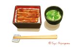  bowl chopsticks food food_focus grilled_eel hayasegawayayoi highres leaf no_humans original rice simple_background still_life unajuu_(food) white_background 