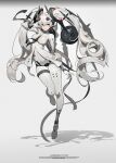  1girl absurdres dress gloves hachisan hair_ornament highres long_hair plugsuit punishing:_gray_raven solo thigh_strap twintails white_dress white_hair yellow_eyes 