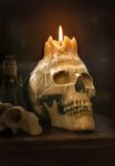  candle fire game_cg glagolitic_script gwent_(game) highres indoors no_humans non-web_source official_art shelf skull the_witcher_(series) vial 