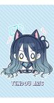  0_0 1girl :&lt; ^^^ animal_ear_fluff animal_ears aris_(blue_archive) black_hair black_hairband black_skirt black_socks blue_archive blue_background blue_necktie cat_ears character_name chibi collared_shirt diagonal_stripes hair_between_eyes hairband halo highres jacket kemonomimi_mode long_hair long_sleeves necktie one_side_up open_clothes open_jacket parted_lips pleated_skirt puffy_long_sleeves puffy_sleeves seno_(senohime) shirt shoes sitting skirt socks solo striped striped_background triangle_mouth v-shaped_eyebrows very_long_hair white_footwear white_jacket white_shirt 