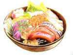  bowl colored_pencil_(medium) fish food food_focus kaisendon manmosu-0607 no_humans original roe seafood simple_background still_life traditional_media white_background 