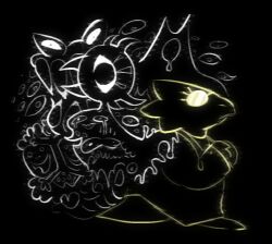  2020 2d alphys anthro black_background coat commentary digital_media dinosaur dinosaur_girl dripping endogeny english_commentary extra_eyes extra_mouth female full_body glasses lab_coat lemon_bread lizard lizard_girl lizard_tail long_sleeves memoryhead monochrome monster monster_girl multiple_girls oekaki own_hands_together reaper_bird reptile reptile_girl reptile_tail scalie sharp_teeth simple_background snowdrake's_mother spoilers squimpus standing sweater tail teeth undertale utdr_(toby_fox) 