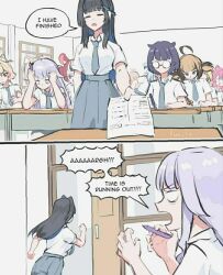 animal_ears fuwawa_abyssgard glasses hakos_baelz hololive long_hair medium_hair mococo_abyssgard multiple_girls school_uniform short_hair virtual_youtuber writing