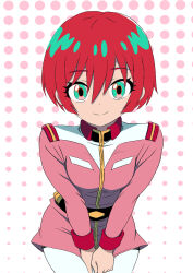  1girl absurdres amate_yuzuriha belt blue_eyes commentary_request earth_federation ganma_kamiya gundam gundam_gquuuuuux highres in-franchise_crossover looking_at_viewer military_rank_insignia military_uniform mobile_suit_gundam pantyhose red_hair science_fiction solo white_pantyhose 
