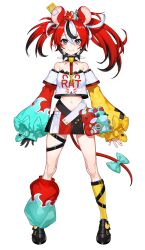  azuuru bare_shoulders detached_sleeves hakos_baelz hakos_baelz_(1st_costume) highres midriff miniskirt navel red_hair ribbon skirt 