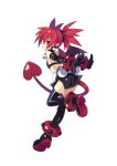  1girl black_gloves demon_girl demon_tail demon_wings disgaea earrings elbow_gloves etna_(disgaea) full_body gloves highres jewelry official_art pointy_ears red_eyes redhead skull_earrings slit_pupils solo tail transparent_background trinity_universe tsunako twintails wings 