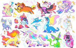  >_< >_o :o ? alcremie alcremie_(ruby_swirl) alcremie_(strawberry_sweet) alternate_color aqua_eyes artist_name aurorus brionne bubble closed_eyes closed_mouth colored_sclera commentary dachsbun english_commentary espeon fangs fezandipiti fire forehead_jewel forked_tail full_body furfrou furfrou_(kabuki) galarian_rapidash glameow highres horns lightning_bolt_symbol mienshao one_eye_closed open_mouth pheromosa pokemon pokemon_(creature) pokemon_focus rapidash reesieroo-spark regional_and_normal sharp_teeth shiny_pokemon single_horn smile sparkle speech_bubble spoken_question_mark tail tapu_lele teeth tongue tongue_out toon_(style) unicorn upper_teeth_only yellow_sclera 