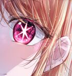  1girl blonde_hair close-up eye_focus eyelashes highres hoshino_ruby long_hair looking_at_viewer mahiru_yura oshi_no_ko pink_eyes smile solo star-shaped_pupils star_(symbol) symbol-shaped_pupils 
